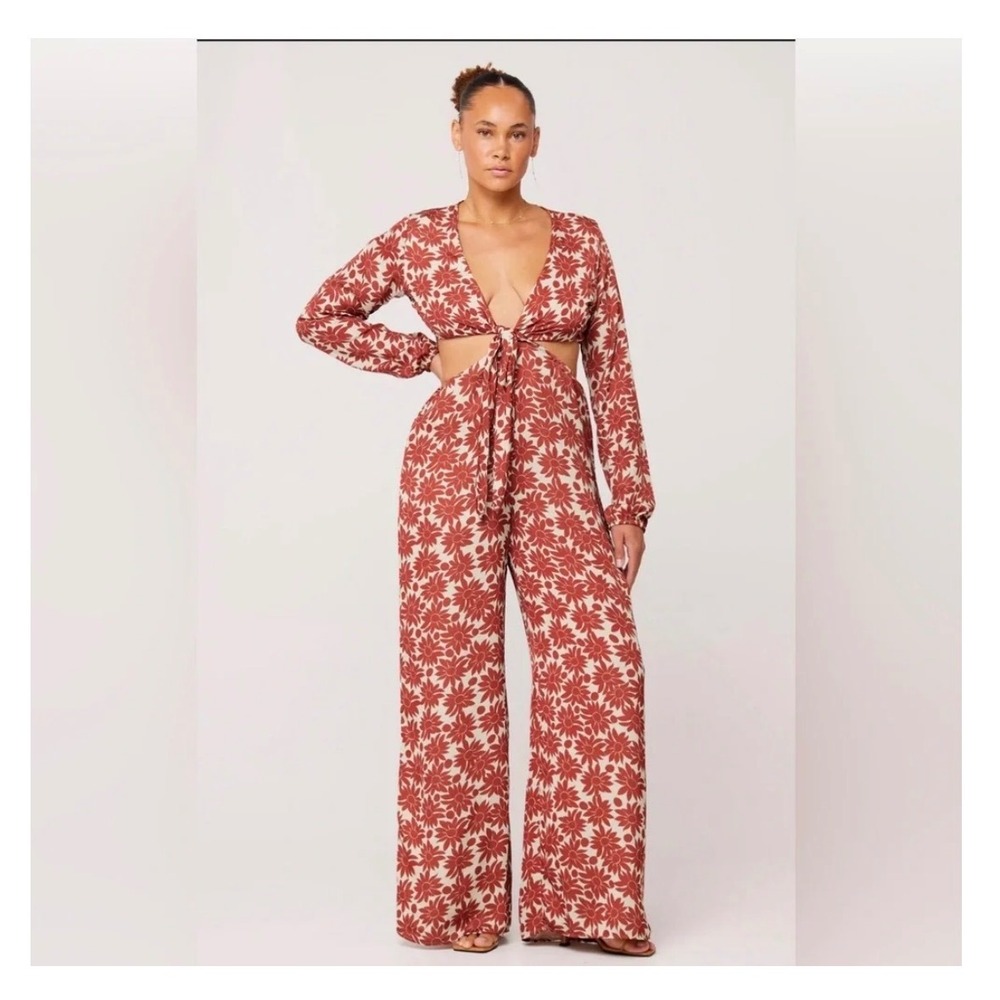 RESA Zoe Jumpsuit Dolce Floral XS Cutout Wide Leg Tie Front NWT